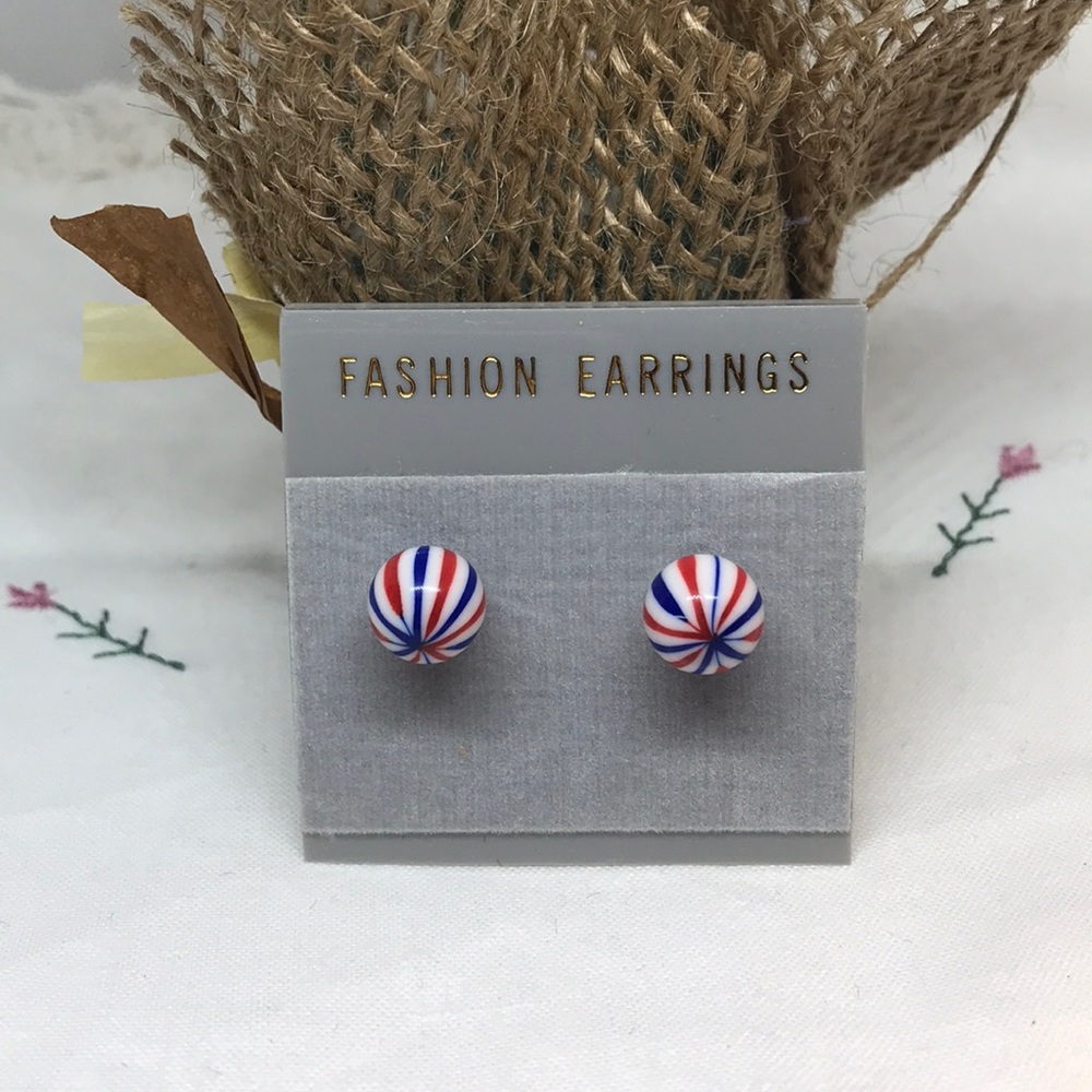 Small ball white, blue, red earrings